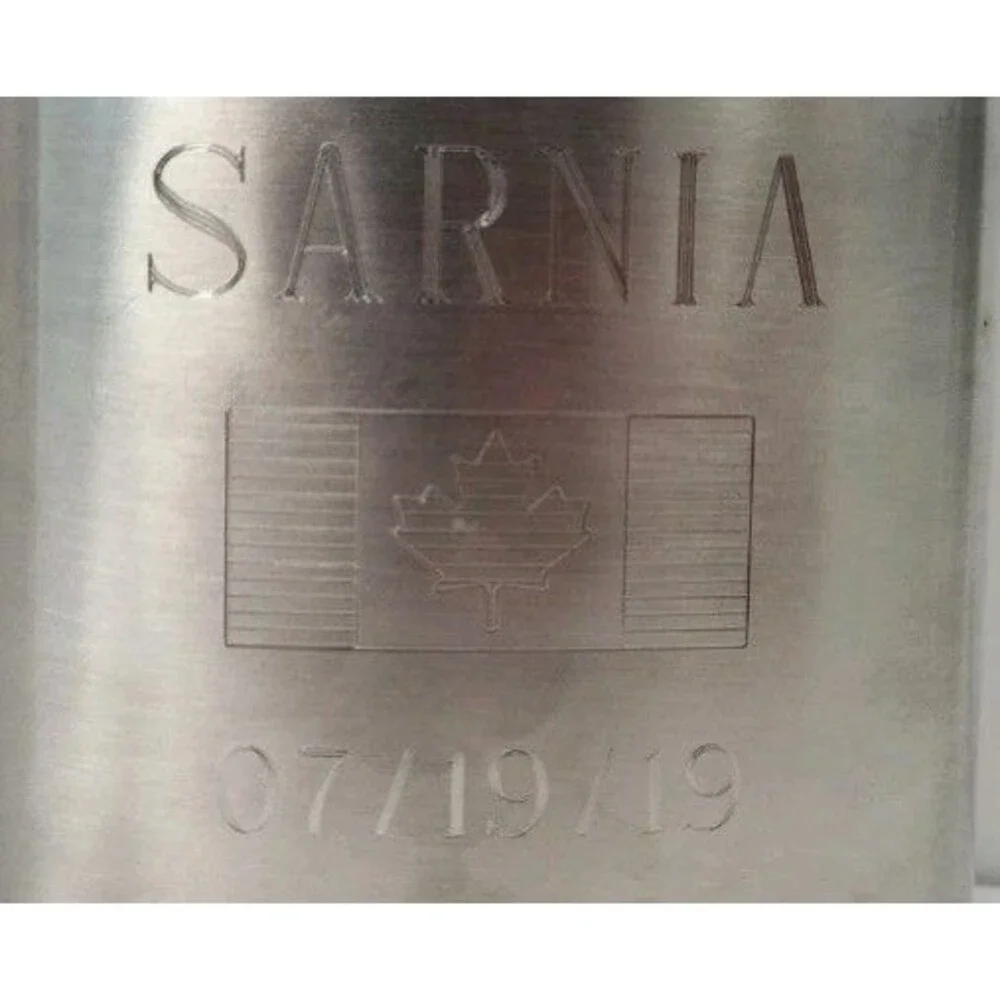 Vtg Sarnia Stainless Steel Hip Flask Engraved Canadian Flag Raised FU 8oz silver